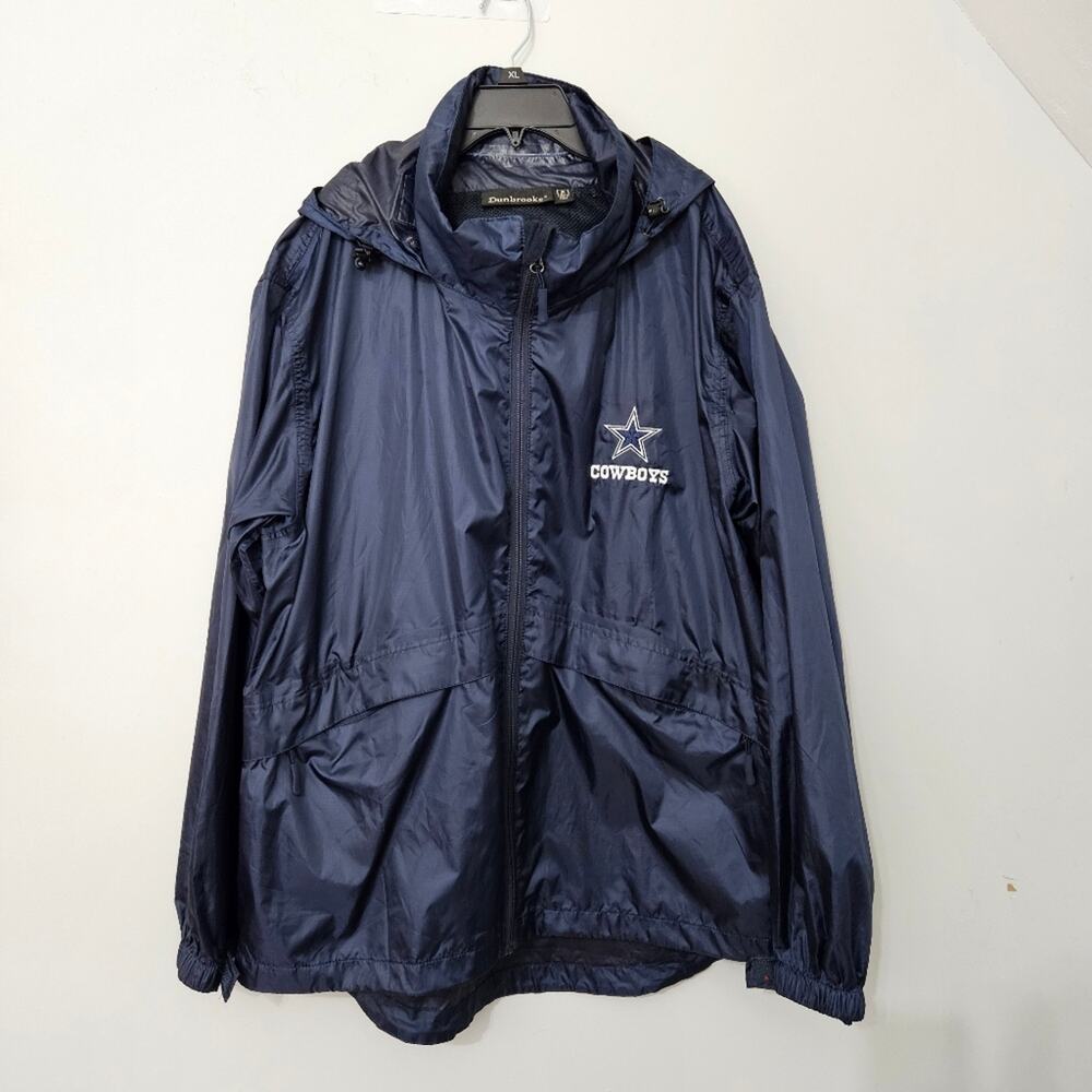 Dallas Cowboys Hooded Windbreaker Jacket XL Navy Dunbrooke NFL‎ Pullover Rain